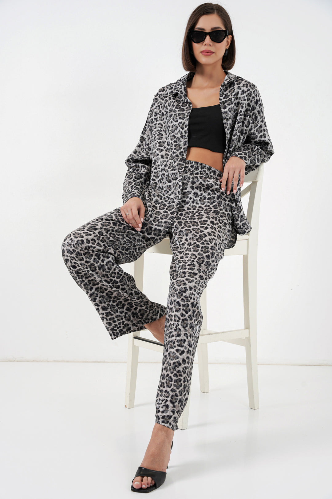 BGD Women Leopar Desenli Alt Üst Takım - Antrasit - Princeton