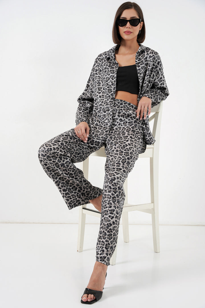BGD Women Leopar Desenli Alt Üst Takım - Antrasit - Princeton