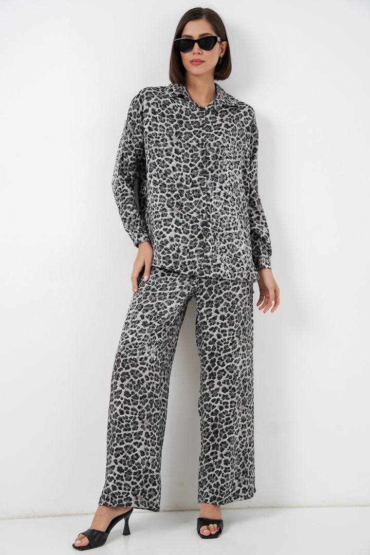 BGD Women Leopar Desenli Alt Üst Takım - Antrasit - Princeton