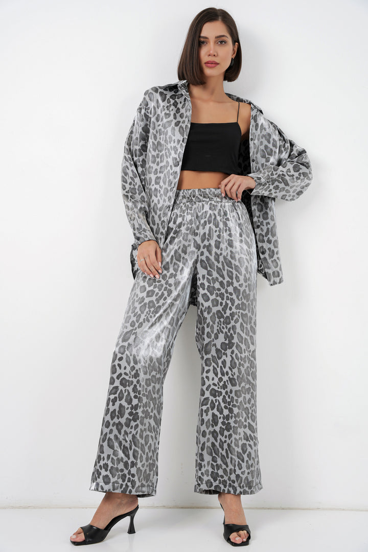 BGD Women Leopar Desenli Alt Üst Takım - Gri - Klagenfurt
