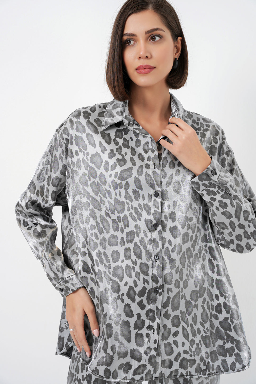BGD Women Leopar Desenli Alt Üst Takım - Gri - Klagenfurt