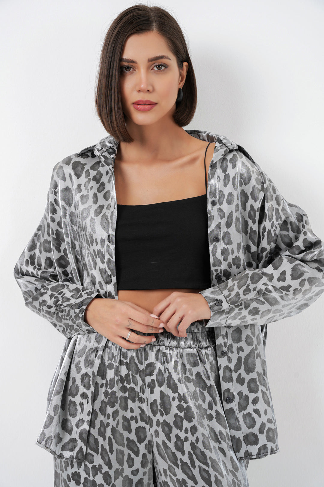 BGD Women Leopar Desenli Alt Üst Takım - Gri - Klagenfurt