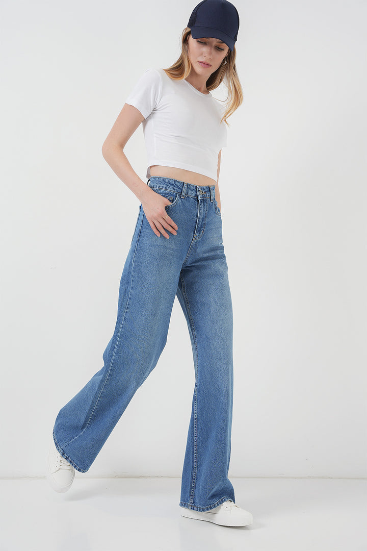 BGD Women Women's Wide Leg High Waist Palazzo Denim Pants - Navy Blue - Lévis