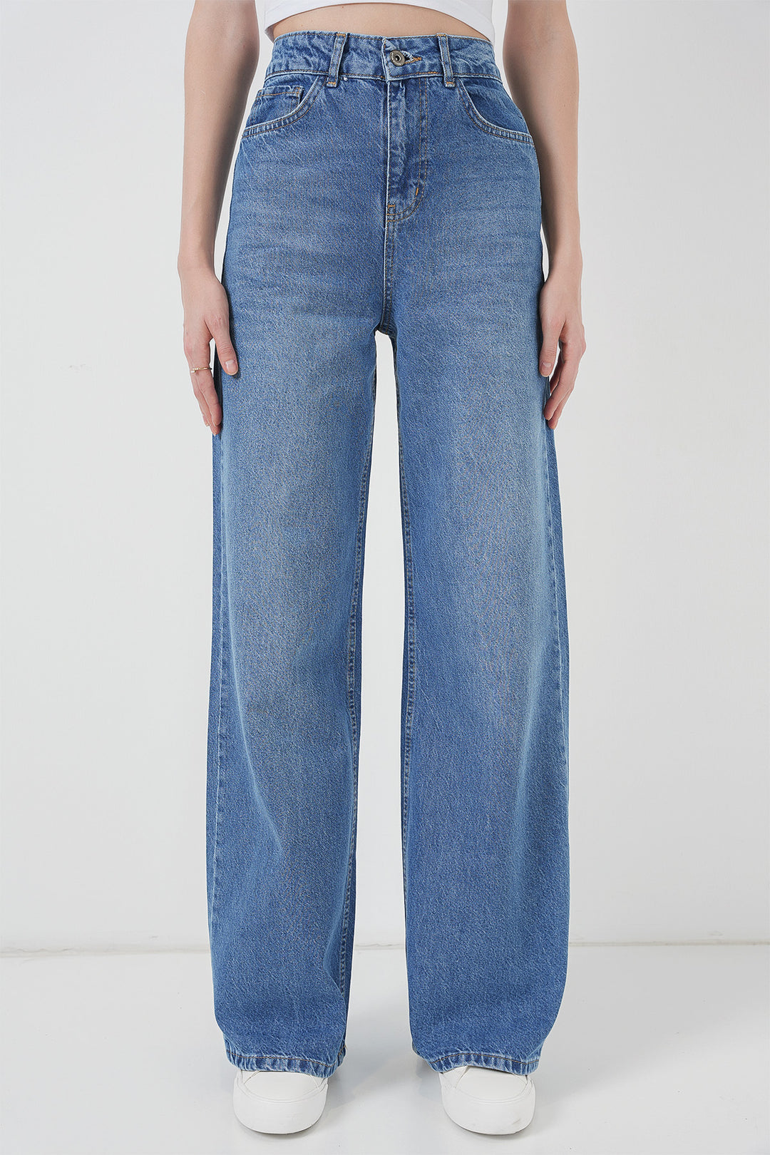 BGD Women Women's Wide Leg High Waist Palazzo Denim Pants - Navy Blue - Lévis