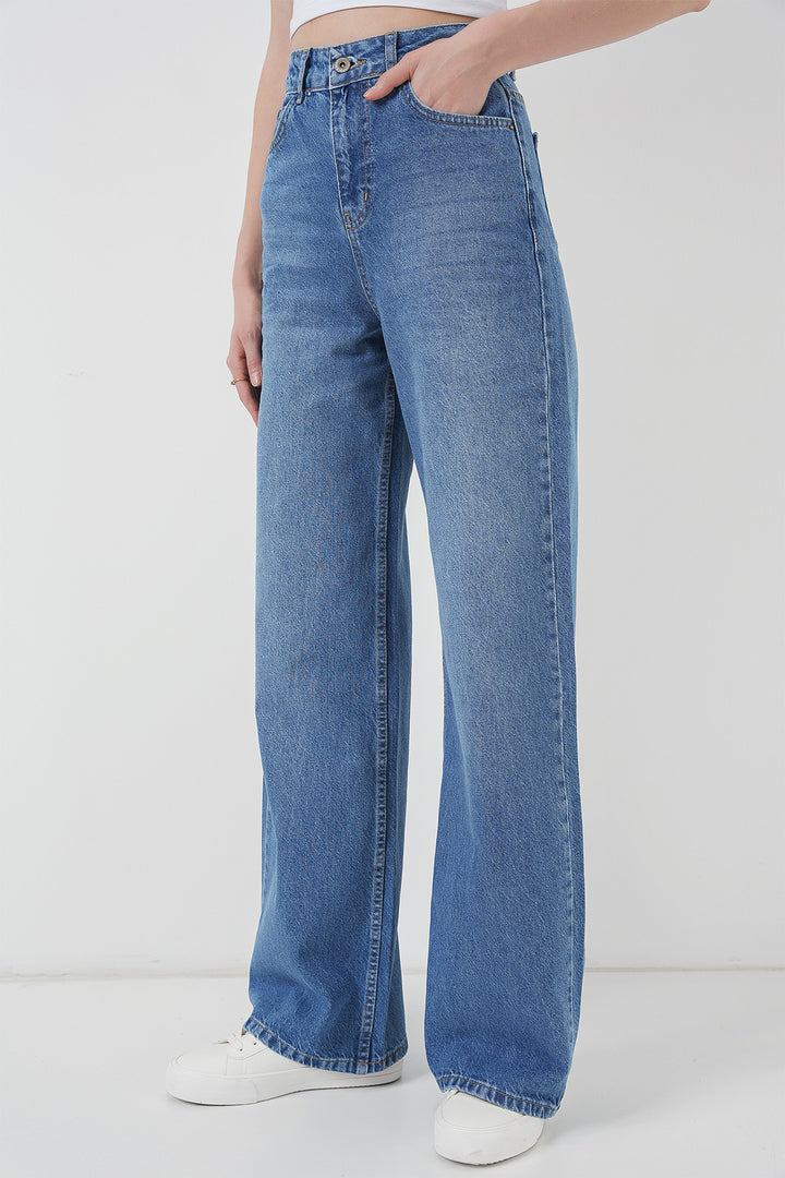 BGD Women Women's Wide Leg High Waist Palazzo Denim Pants - Navy Blue - Lévis