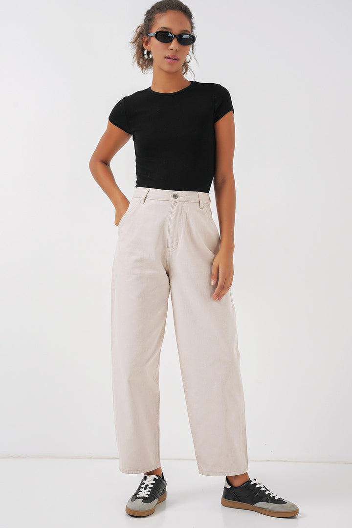 BGD Women High Waist Bone Pants - Ecru - Apan