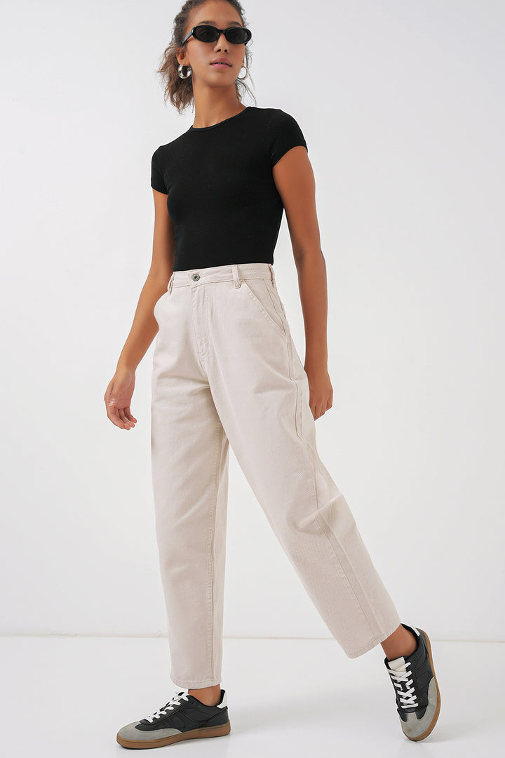 BGD Women High Waist Bone Pants - Ecru - Apan