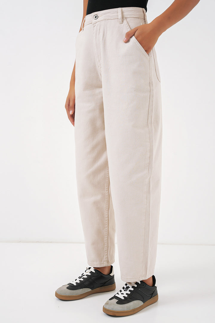 BGD Women High Waist Bone Pants - Ecru - Apan