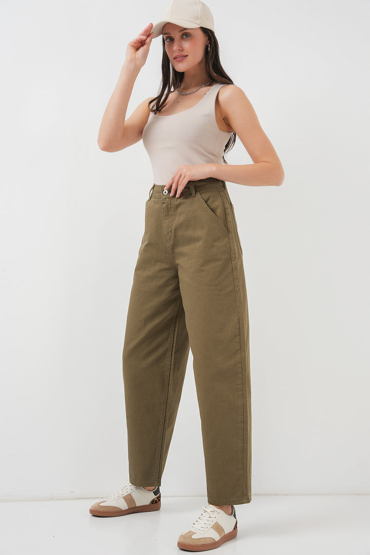 BGD Women High Waist Corduroy Pants - Khaki - Corbeil-Essonnes