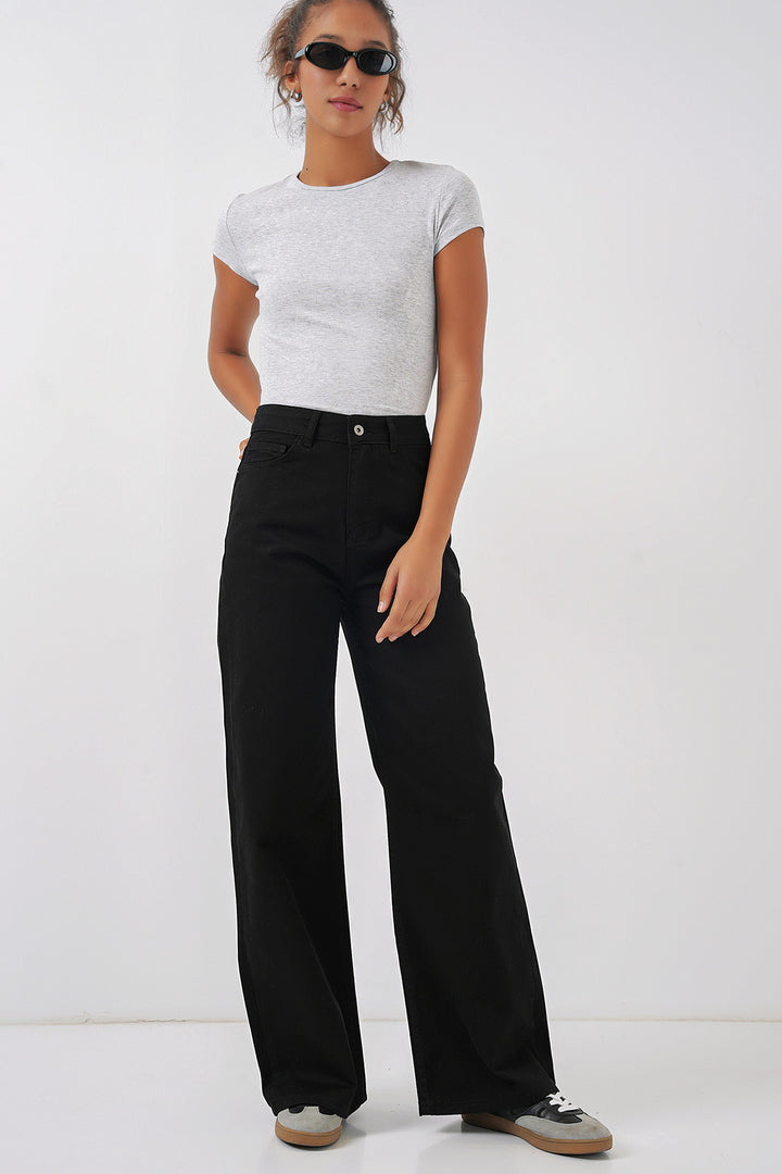 BGD Women Wide Leg High Waist Denim Pants - Black - Parkland
