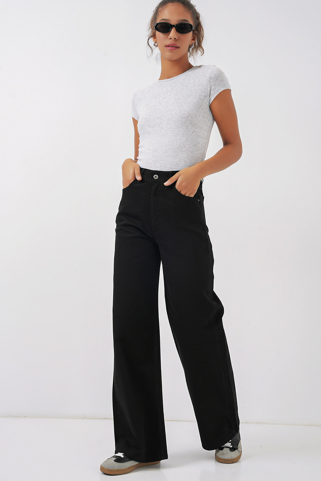 BGD Women Wide Leg High Waist Denim Pants - Black - Parkland