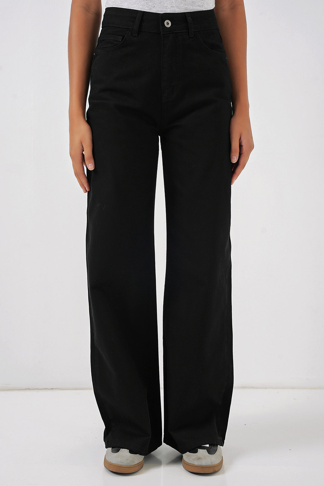 BGD Women Wide Leg High Waist Denim Pants - Black - Parkland