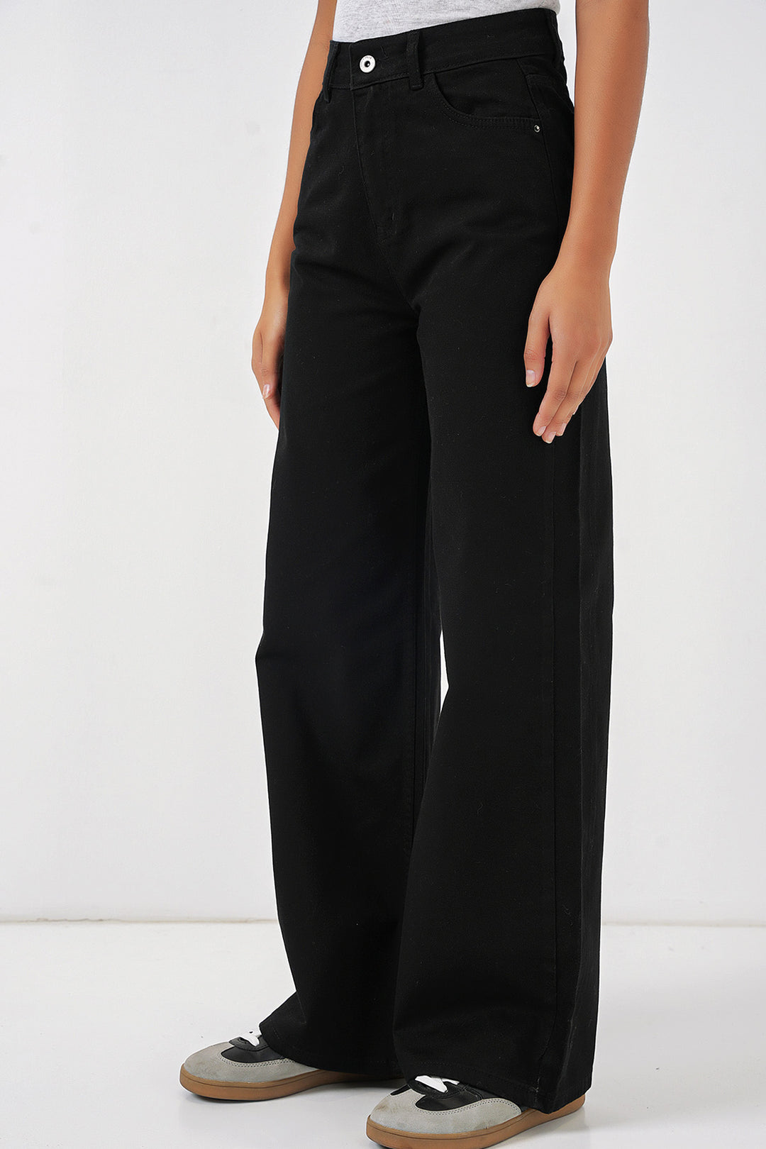 BGD Women Wide Leg High Waist Denim Pants - Black - Parkland