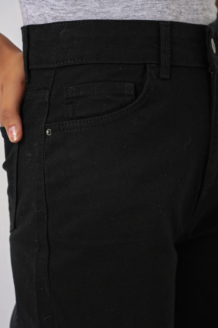 BGD Women Wide Leg High Waist Denim Pants - Black - Parkland