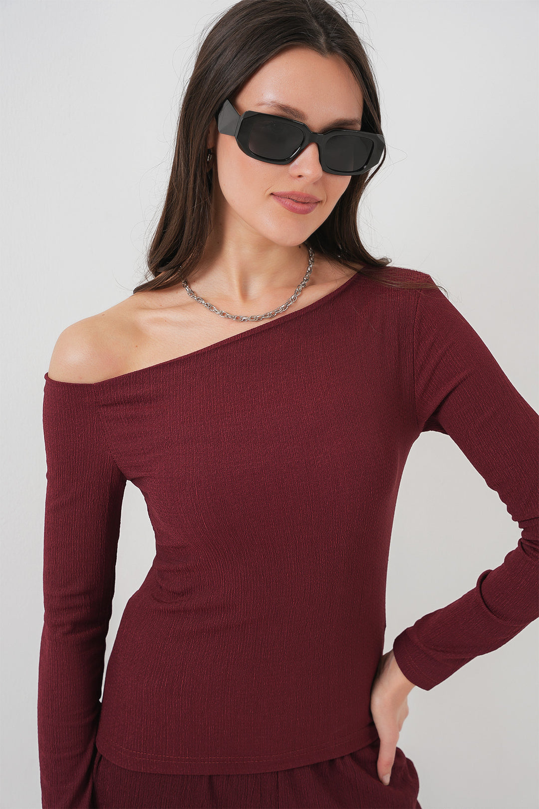 BGD Women Low Shoulder Top Set - Burgundy - Völklingen