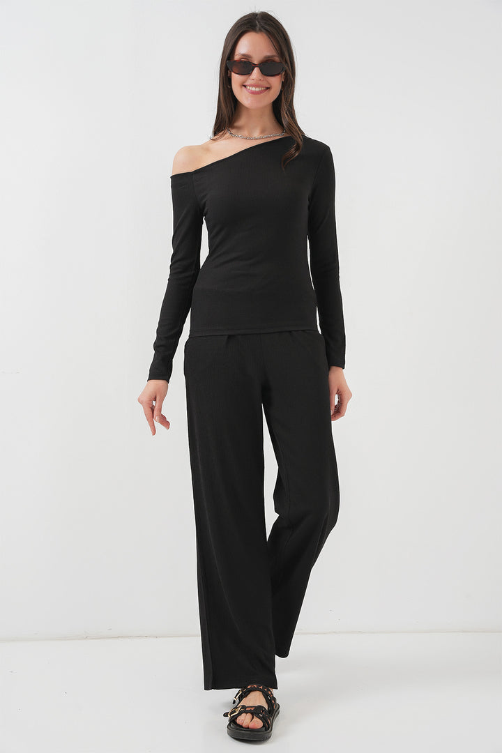 BGD Women Low Shoulder Top Set - Black - Lüneburg