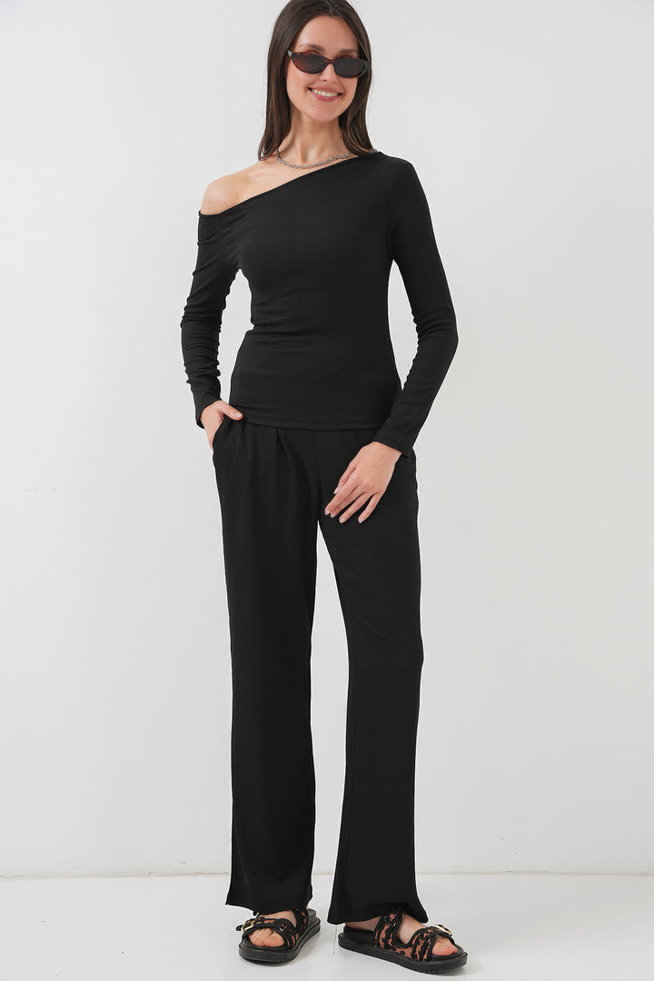 BGD Women Low Shoulder Top Set - Black - Lüneburg