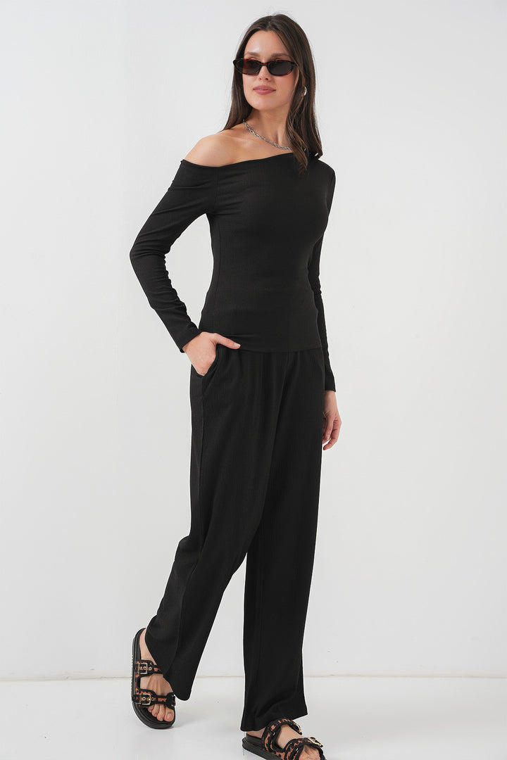 BGD Women Low Shoulder Top Set - Black - Lüneburg
