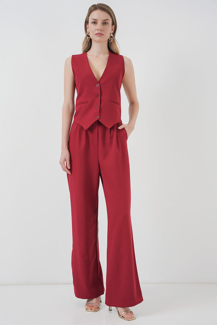 BGD Women Women's Vest Pants Set - Burgundy - Marion