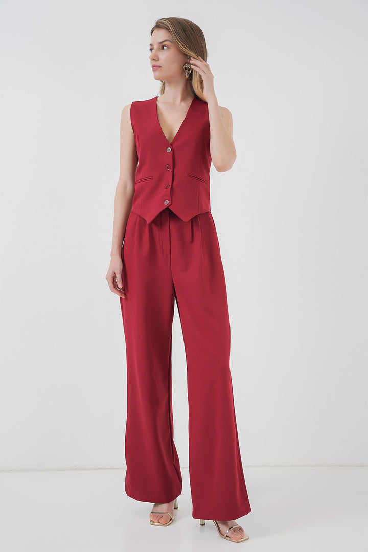 BGD Women Women's Vest Pants Set - Burgundy - Marion