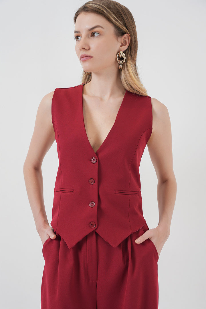 BGD Women Women's Vest Pants Set - Burgundy - Marion