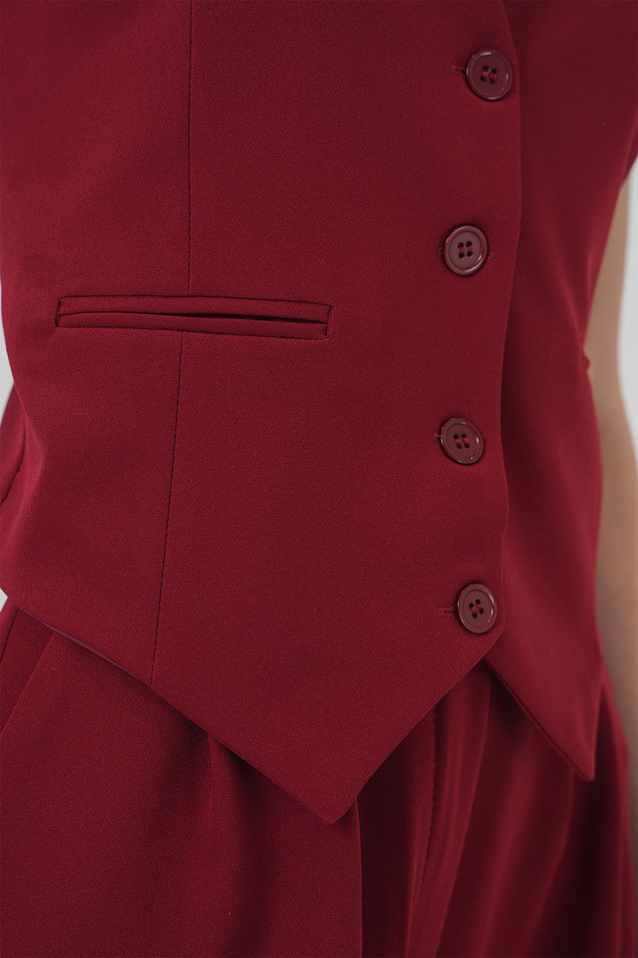 BGD Women Women's Vest Pants Set - Burgundy - Marion