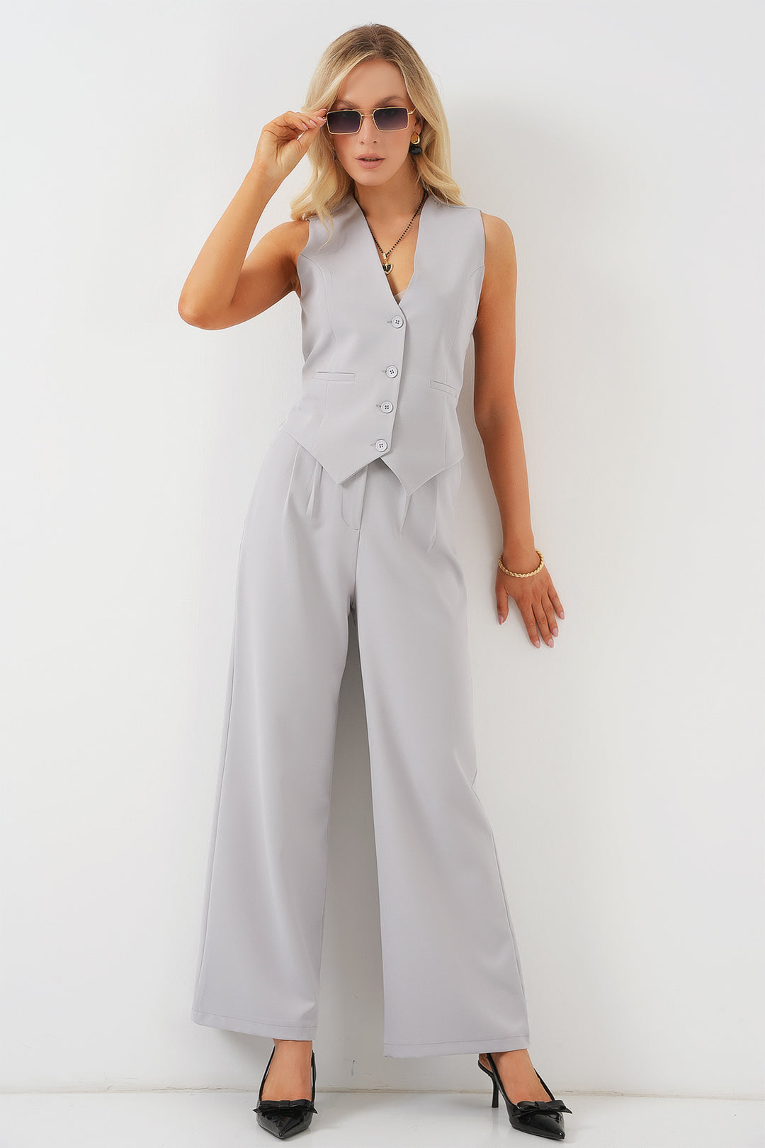 BGD Women Women's Vest Pants Suit - Gray - Glenview