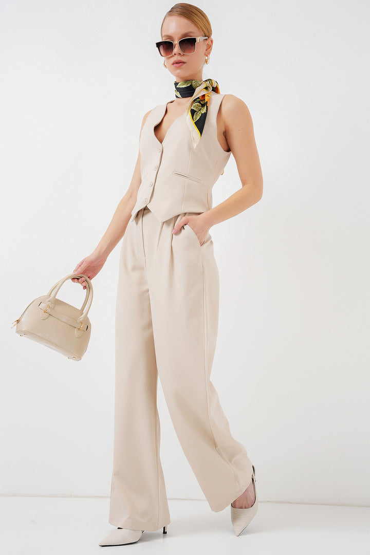 BGD Women Women's Vest Pantsuit Set - Cream - Sacramento