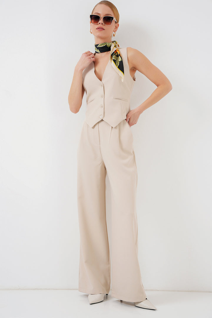 BGD Women Women's Vest Pantsuit Set - Cream - Sacramento