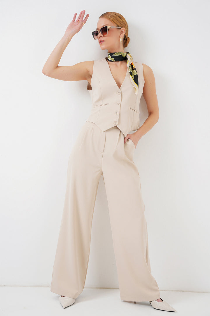 BGD Women Women's Vest Pantsuit Set - Cream - Sacramento
