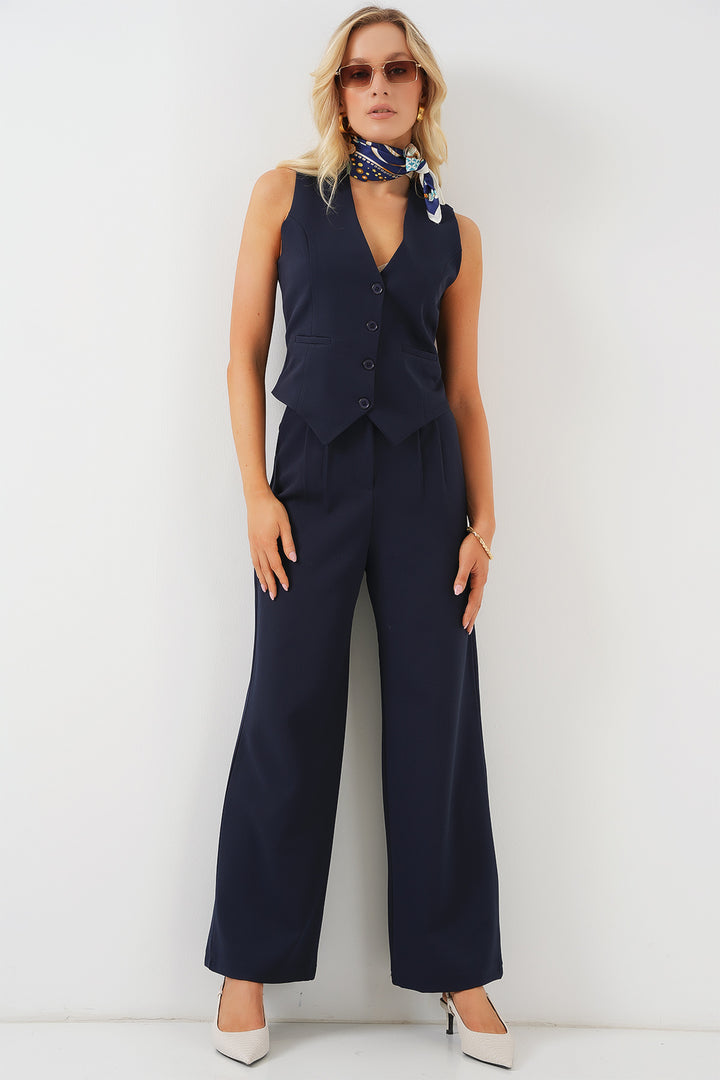 BGD Women Women's Vest Pantsuit Set - Navy Blue - Elkhart