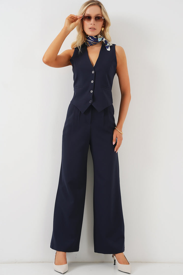 BGD Women Women's Vest Pantsuit Set - Navy Blue - Elkhart