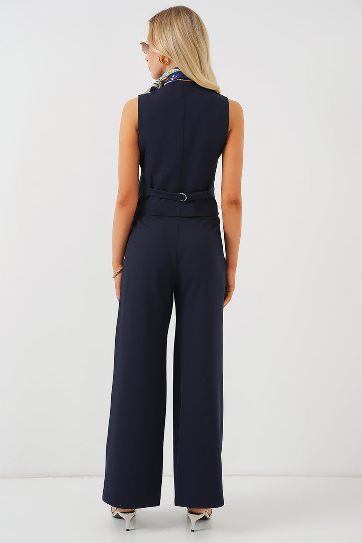 BGD Women Women's Vest Pantsuit Set - Navy Blue - Elkhart