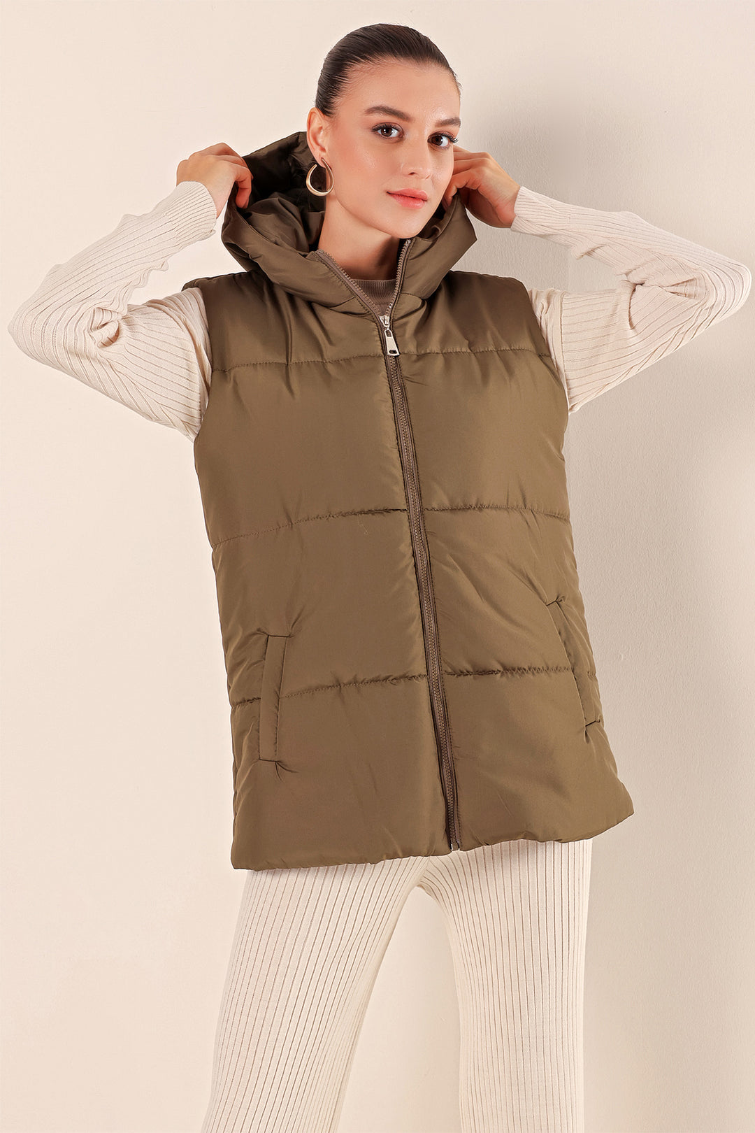 BGD Women Short Puffer Vest - Khaki - Lenexa