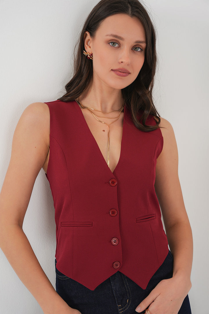BGD Women Short Woven Vest - Burgundy - Geel