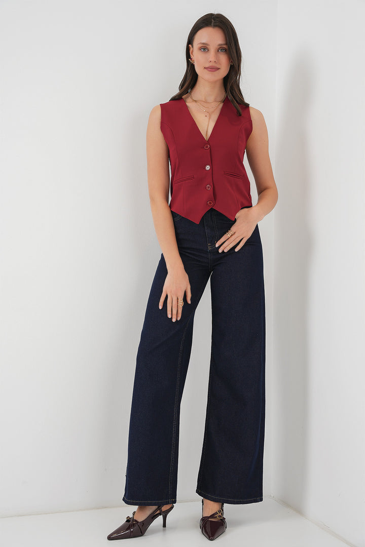 BGD Women Short Woven Vest - Burgundy - Geel
