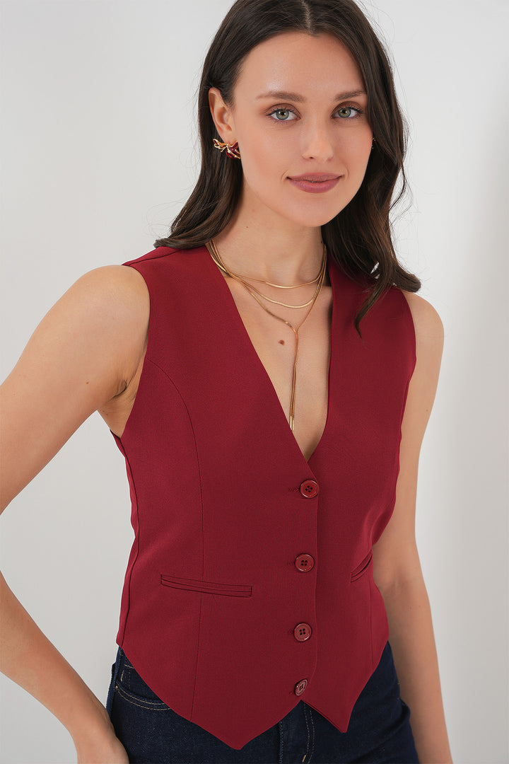 BGD Women Short Woven Vest - Burgundy - Geel