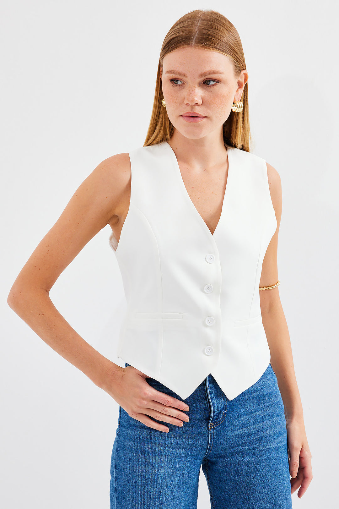 BGD Women Short Woven Vest - Ecru - Avondale