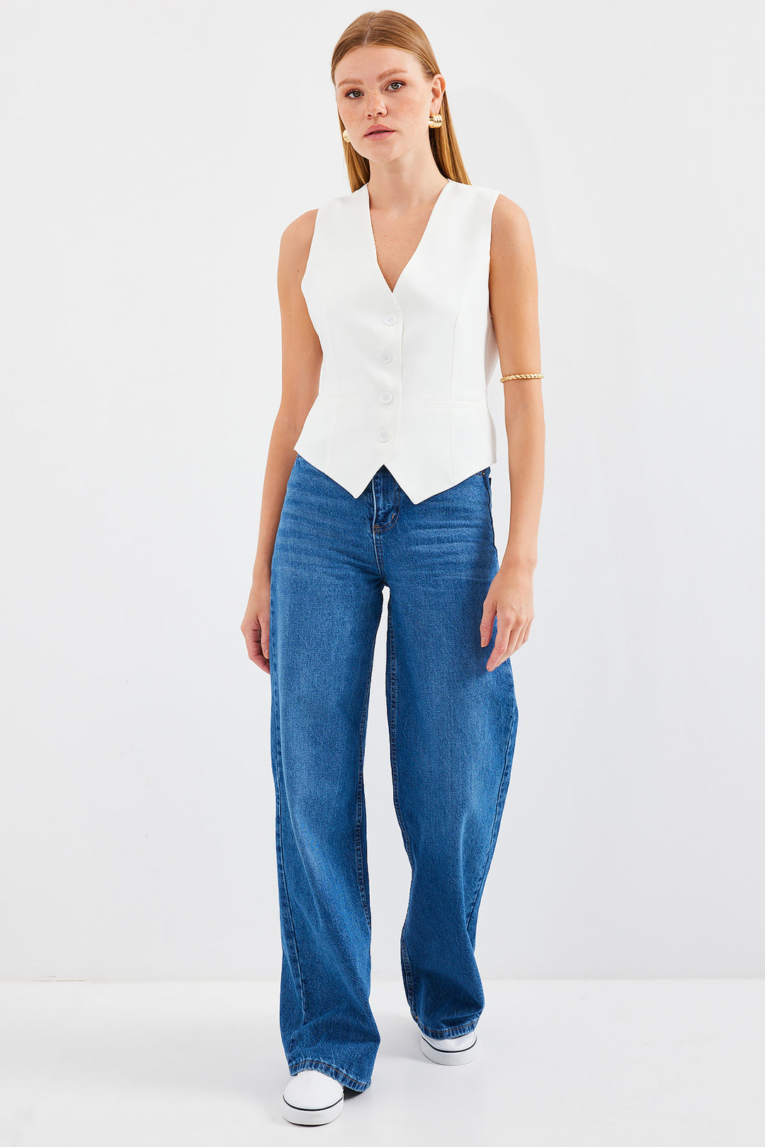 BGD Women Short Woven Vest - Ecru - Avondale