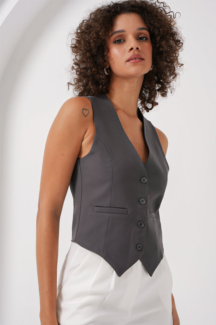 BGD Women Short Woven Vest - Smoke Gray - Palermo