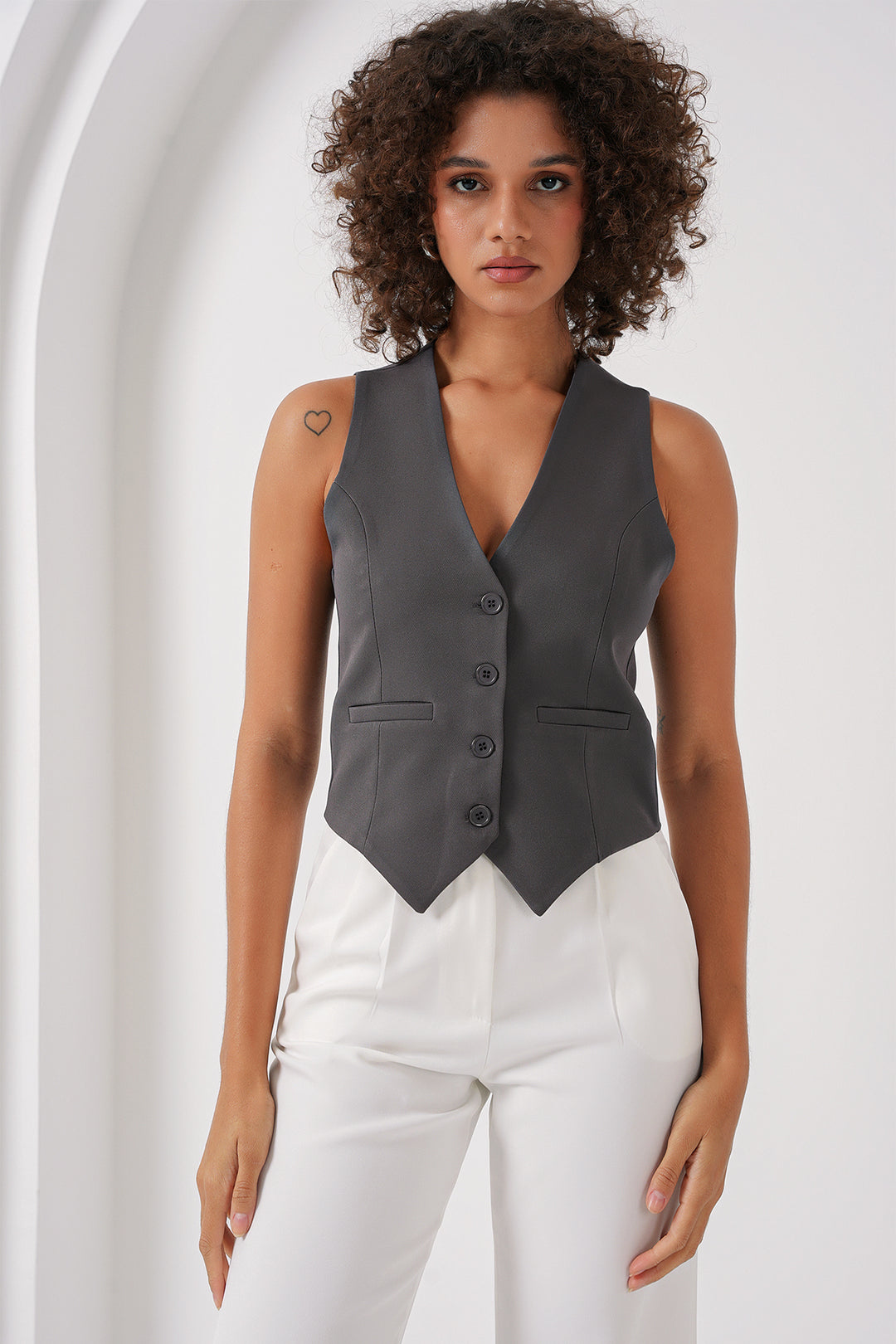 BGD Women Short Woven Vest - Smoke Gray - Palermo