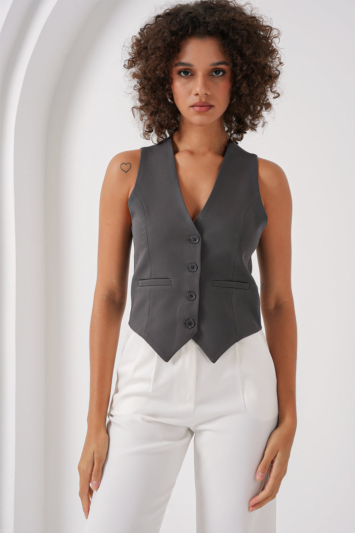 BGD Women Short Woven Vest - Smoke Gray - Palermo