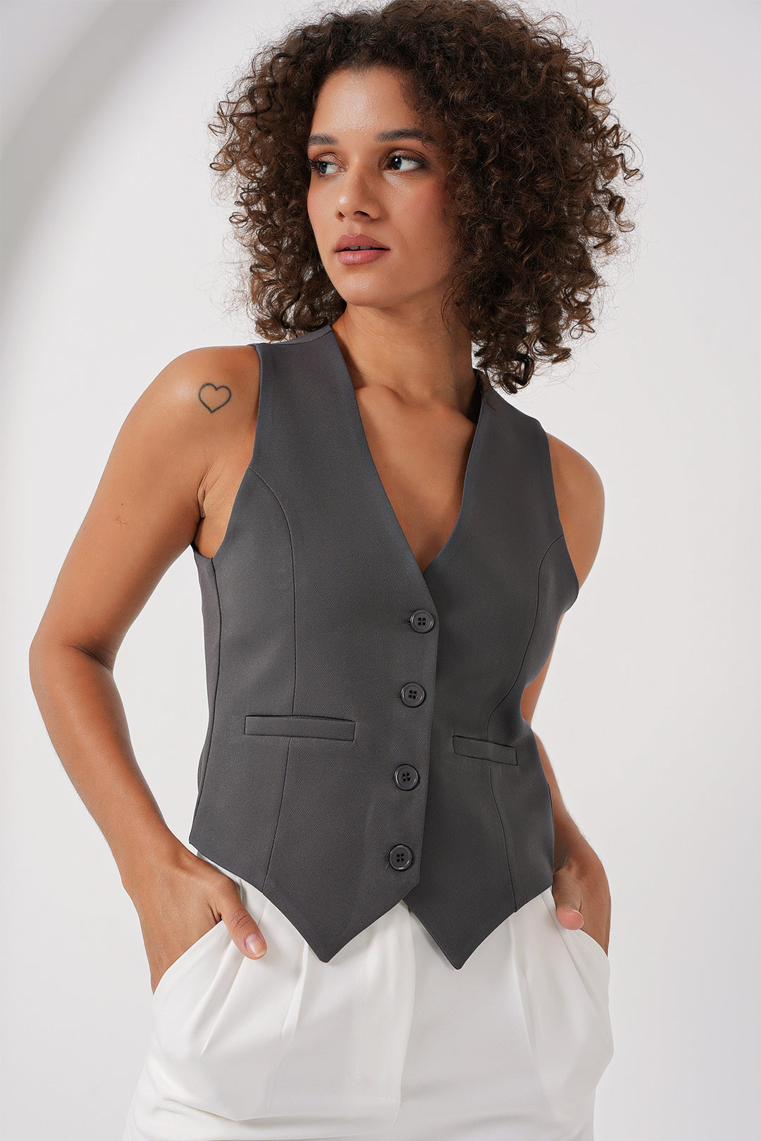 BGD Women Short Woven Vest - Smoke Gray - Palermo