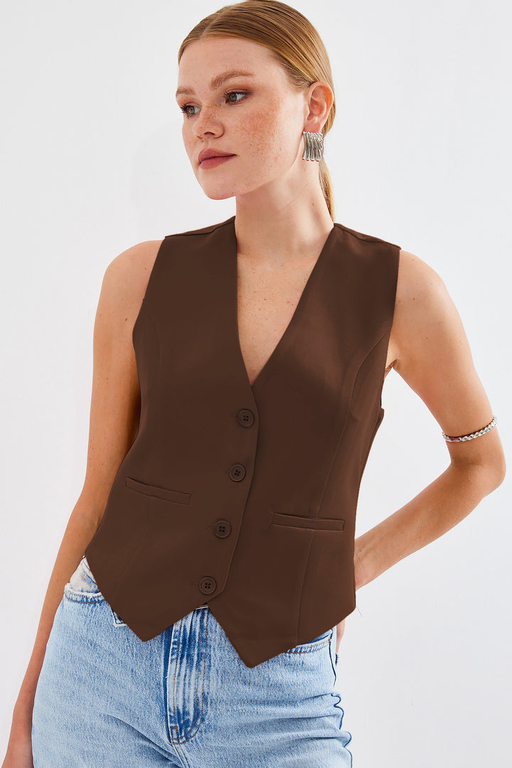 BGD Women Short Woven Vest - Brown - Avondale