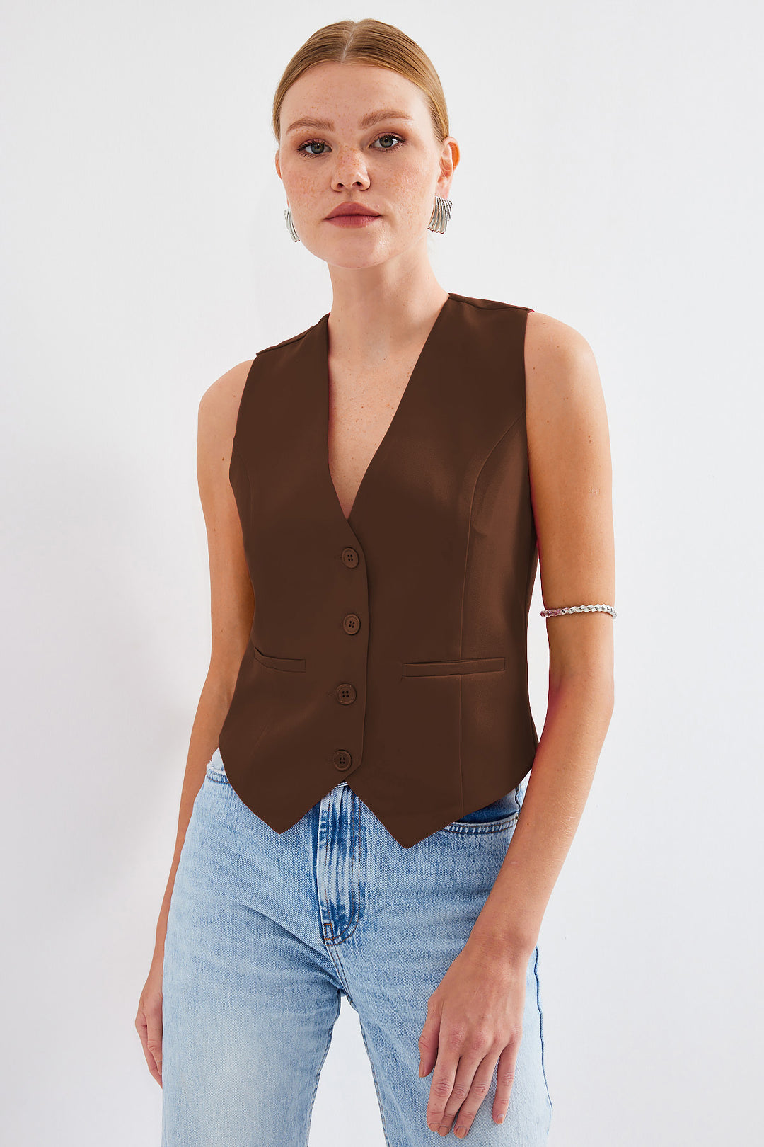 BGD Women Short Woven Vest - Brown - Avondale