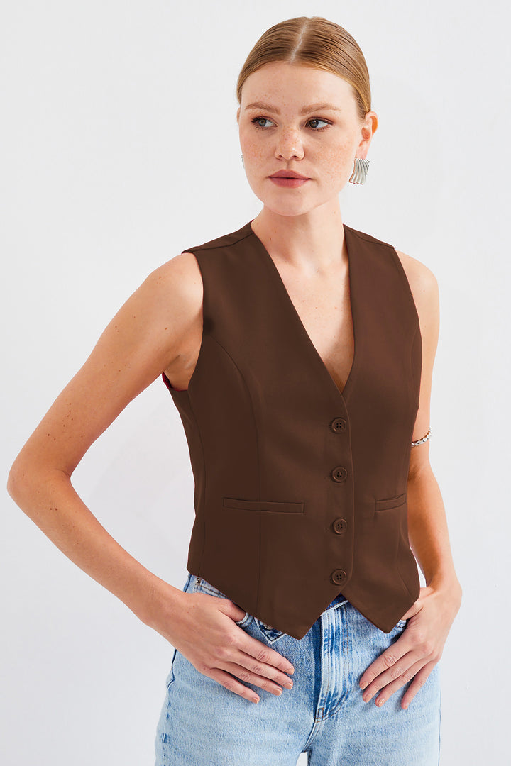 BGD Women Short Woven Vest - Brown - Avondale