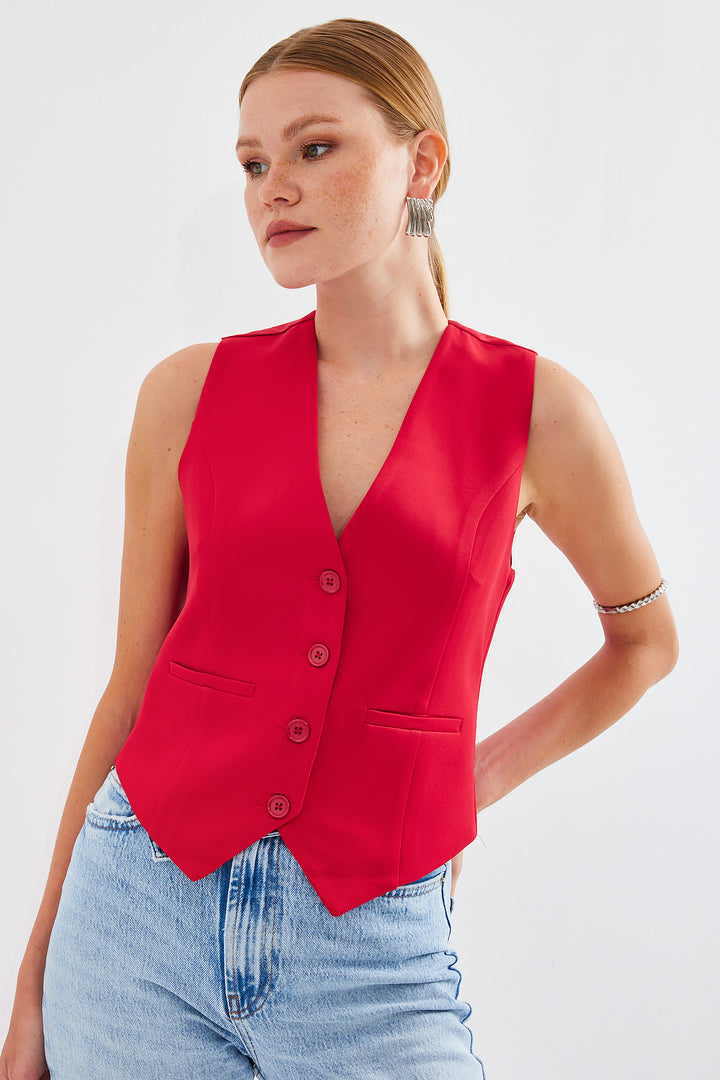BGD Women Short Woven Vest - Red - Avondale