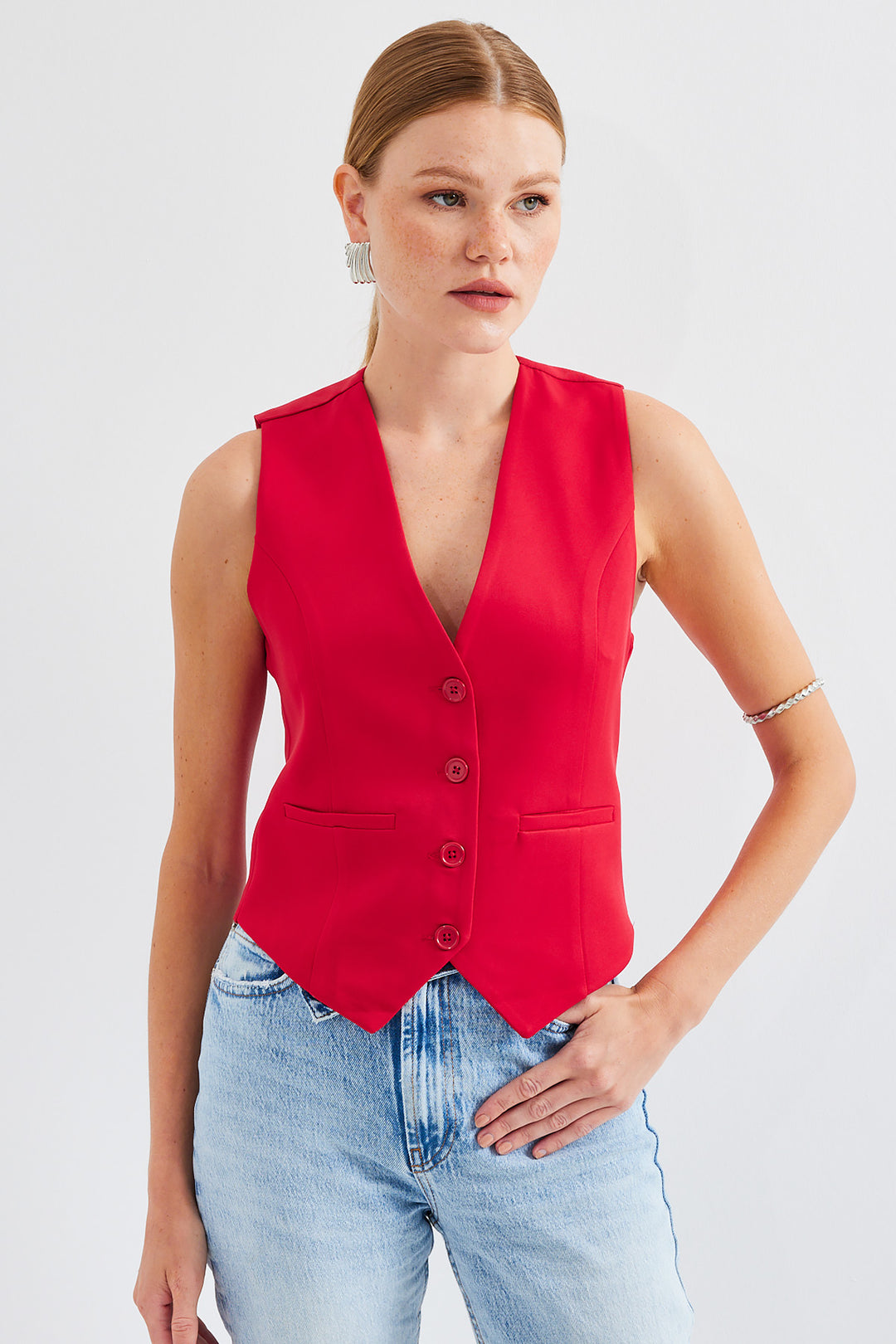 BGD Women Short Woven Vest - Red - Avondale