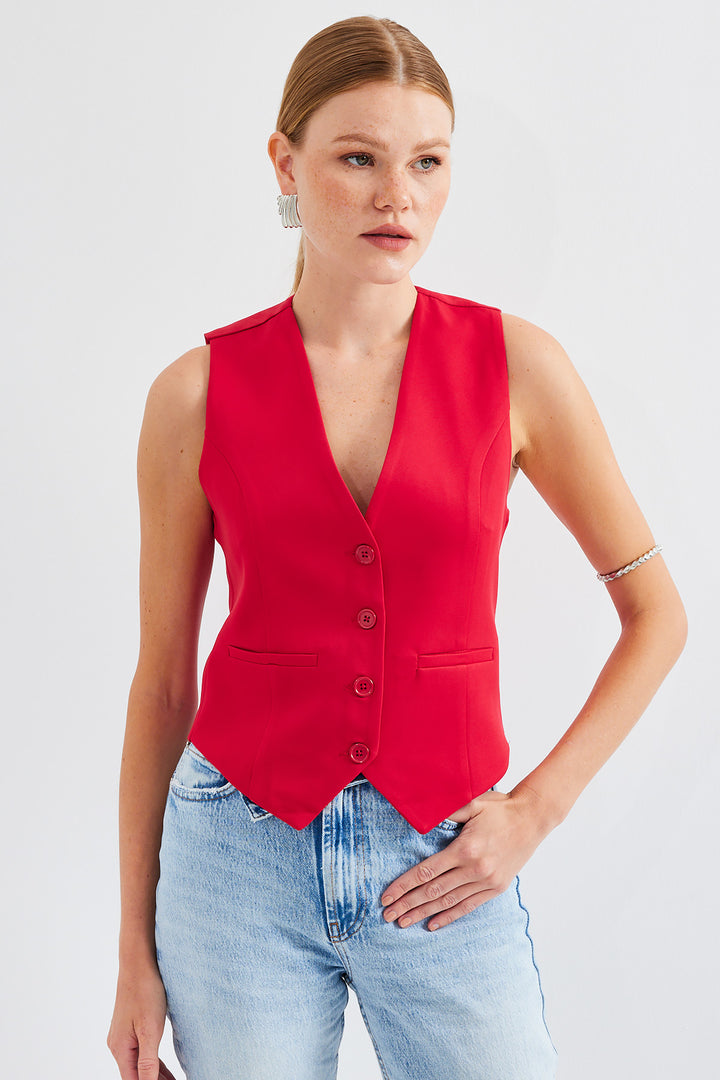 BGD Women Short Woven Vest - Red - Avondale