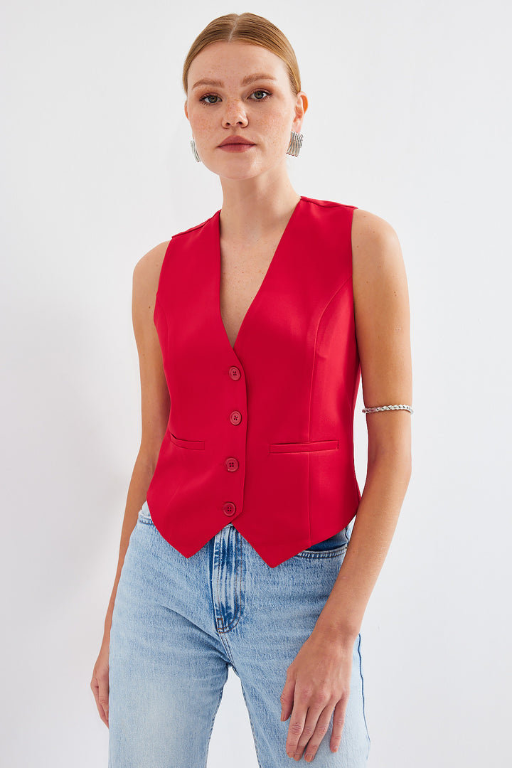 BGD Women Short Woven Vest - Red - Avondale